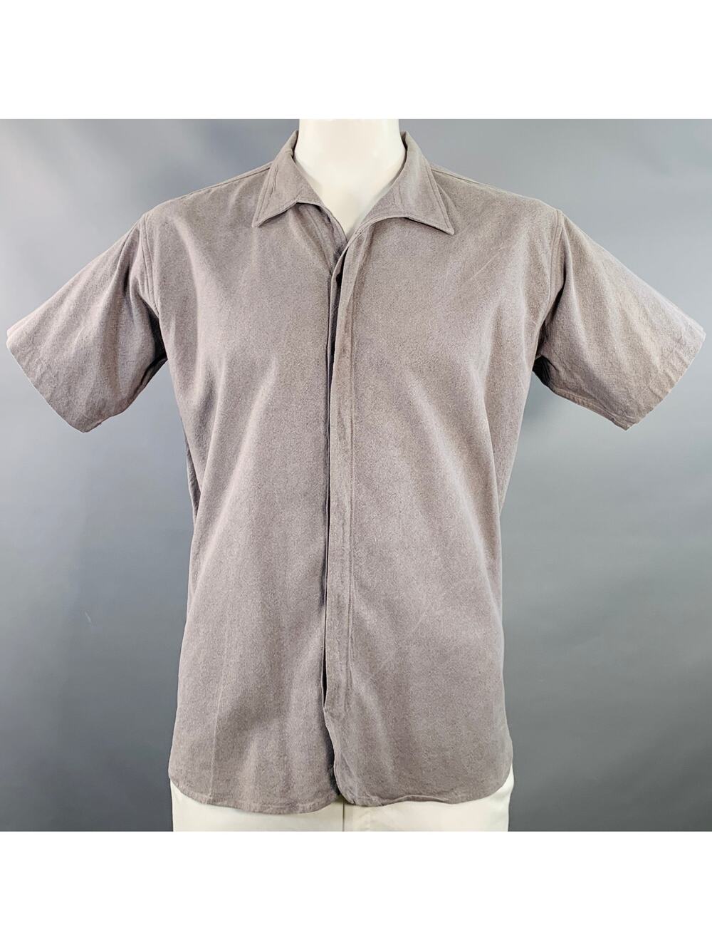 THE LOST EXPLORER Auk Grey Linen Cotton Hidden Buttons Short Sleeve Shirt